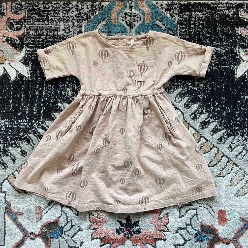 Rylee + Cru Beige Balloon Print Casual Kids Dress